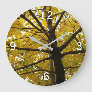 Grande Horloge Ronde Paire d'érables jaunes Nature d'automne
