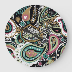 Grande Horloge Ronde Paisley asiatique : design moderne et sans soudure