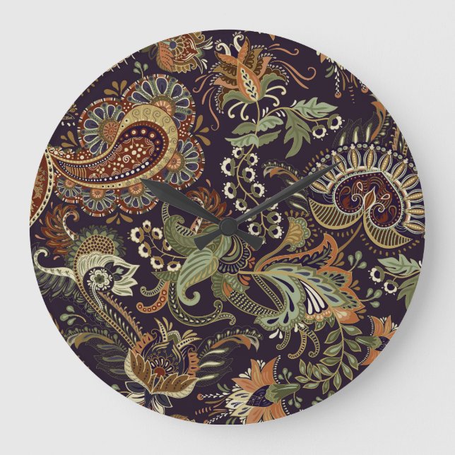 Grande Horloge Ronde Paisley Colorful Textile : Ethnic Vintage Design (Recto)