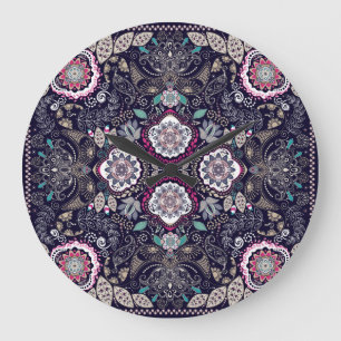 Grande Horloge Ronde Paisley floral, design de poche carré.