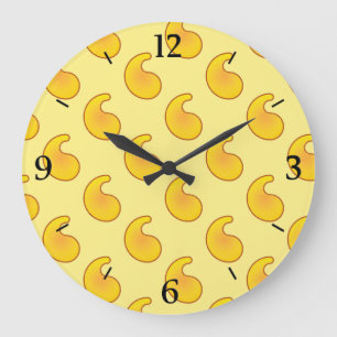 Grande Horloge Ronde Paisley jaune or et banane