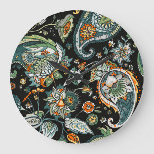 Grande Horloge Ronde Paisley oriental : motif traditionnel turc.