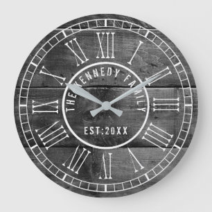 Grande Horloge Ronde Palette en bois rustique Chiffre romain blanc Nom 