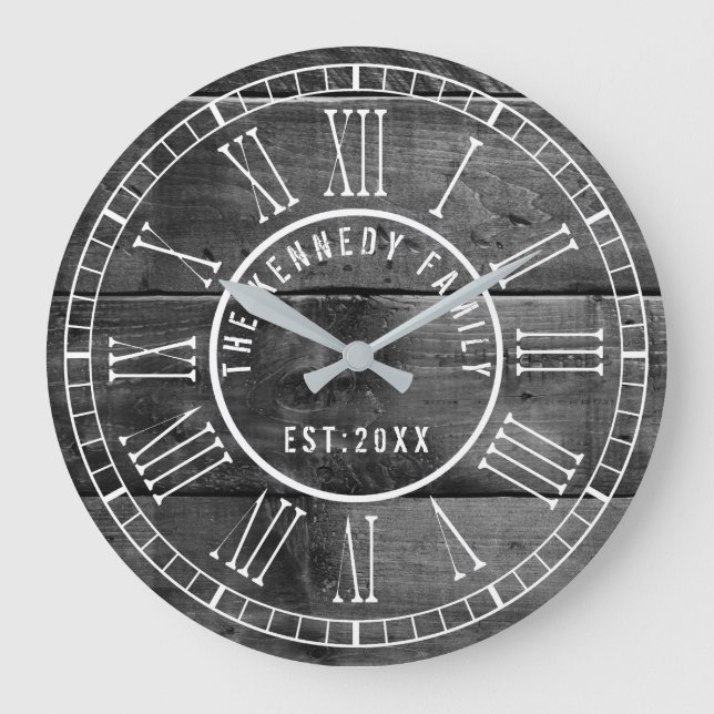 Grande Horloge Ronde Palette en bois rustique Chiffre romain blanc Nom  (Recto)
