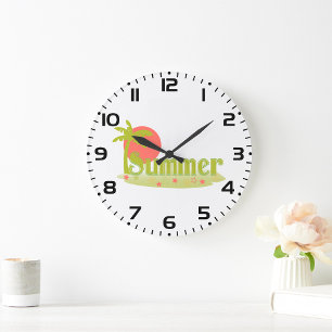 Grande Horloge Ronde Palm Tree été avec soleil et plage