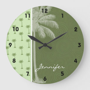 Grande Horloge Ronde Palmier ; Tropical