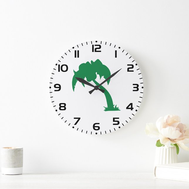 Grande Horloge Ronde Palmier Tropical Silhouette Green Island Beach (Créateur téléchargé)