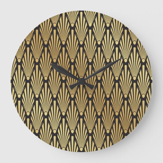 Grande Horloge Ronde Palmiers Art Déco : Or Noir. (Recto)
