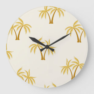 Grande Horloge Ronde Palmiers d'or : Textile Tropical.