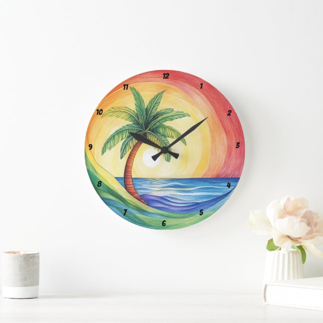 Grande Horloge Ronde Palmiers tropicaux et oeuvres d'art inspirées de l (Maison)
