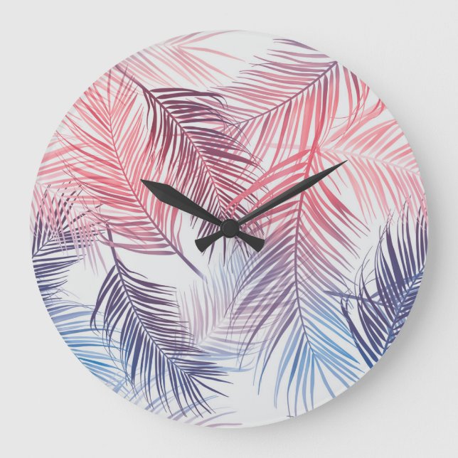 Grande Horloge Ronde Palmiers Tropicaux Hawaïens : Élégants et sans fil (Recto)