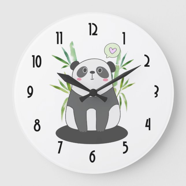 Grande Horloge Ronde Panda noir et blanc mignonne en Bambou (Recto)