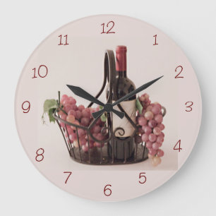 Grande Horloge Ronde Panier mural avec Vin et Raisins Opt. 2