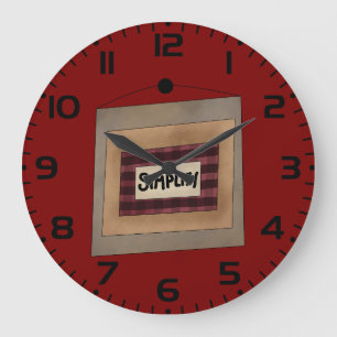 Grande Horloge Ronde Panneau d'art verbal minimaliste rustique Simplify