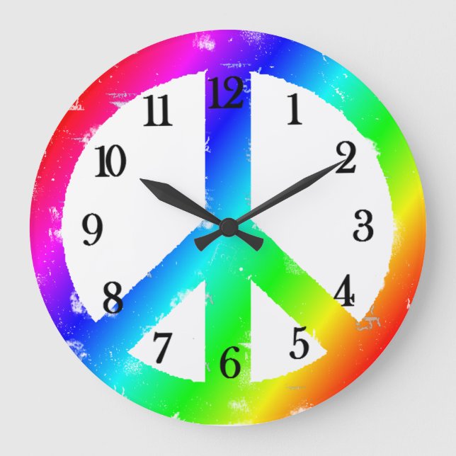 Grande Horloge Ronde Panneau de Paix Arc-en-ciel (Recto)