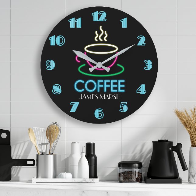 Grande Horloge Ronde Panneau Retro Neon Café Café (Créateur téléchargé)