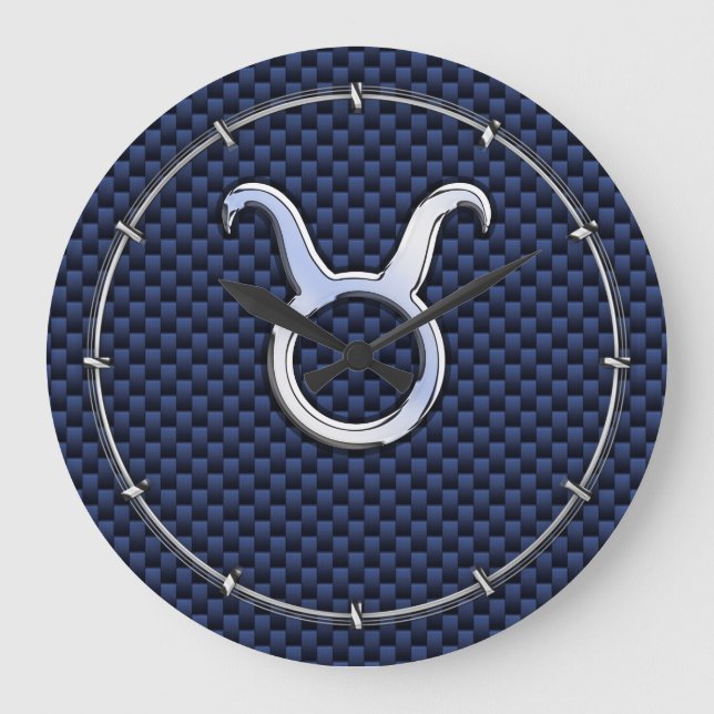 Grande Horloge Ronde Panneau Zodiaque Taurus en argent imprimé en fibre (Recto)