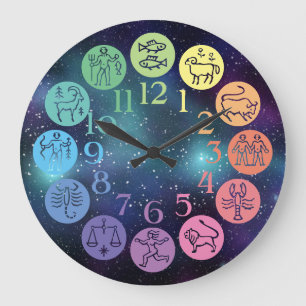 Grande Horloge Ronde Panneaux d'horoscope colorés de la roue du Zodiac