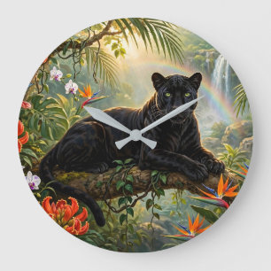 Grande Horloge Ronde Panthère noire Fleurs de la jungle du Kenya Cascad