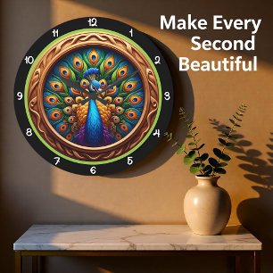Grande Horloge Ronde Paon Émeraude Radiant Héritage