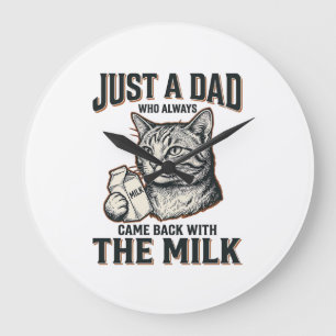 Grande Horloge Ronde Papa Chat Drôle Est Revenu Avec Le Lait Vintage Sh