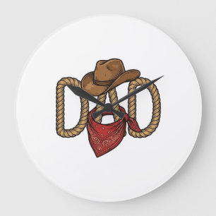 Grande Horloge Ronde Papa Cowboy Corda Chapeau Bandana Gravure Vintage
