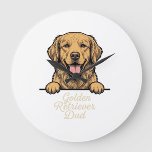 Grande Horloge Ronde Papa Golden Retriever Gravure Vintage
