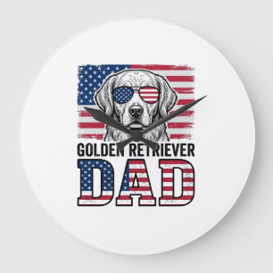 Grande Horloge Ronde Papa Golden Retriever Patriotique Vintage Chemise