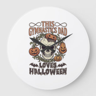 Grande Horloge Ronde Papa Gymnastique Aime Halloween Crâne Citrouilles