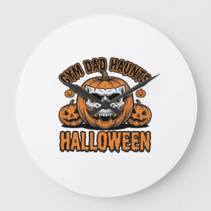 Grande Horloge Ronde Papa Gymnastique Halloween Citrouille Vintage Crân