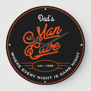 Grande Horloge Ronde Papa ou n'importe quel nom Man Cave Rétro Orange R