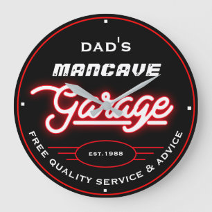 Grande Horloge Ronde Papa ou tout autre nom Mancave Garage Rouge Blanc 