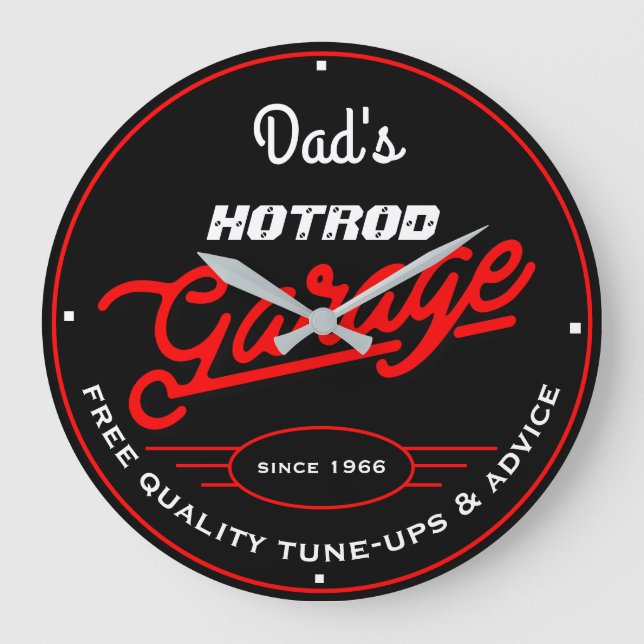 Grande Horloge Ronde Papa ou un autre nom Hotrod Garage Red Retro (Recto)