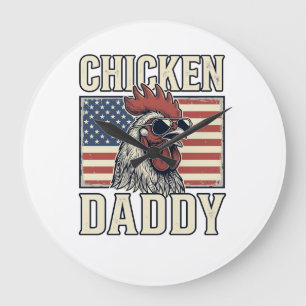 Grande Horloge Ronde Papa Poule Coq Vintage Patriotique