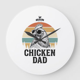 Grande Horloge Ronde Papa Poulet Vintage Sunset Drôle Amateur de Poulet