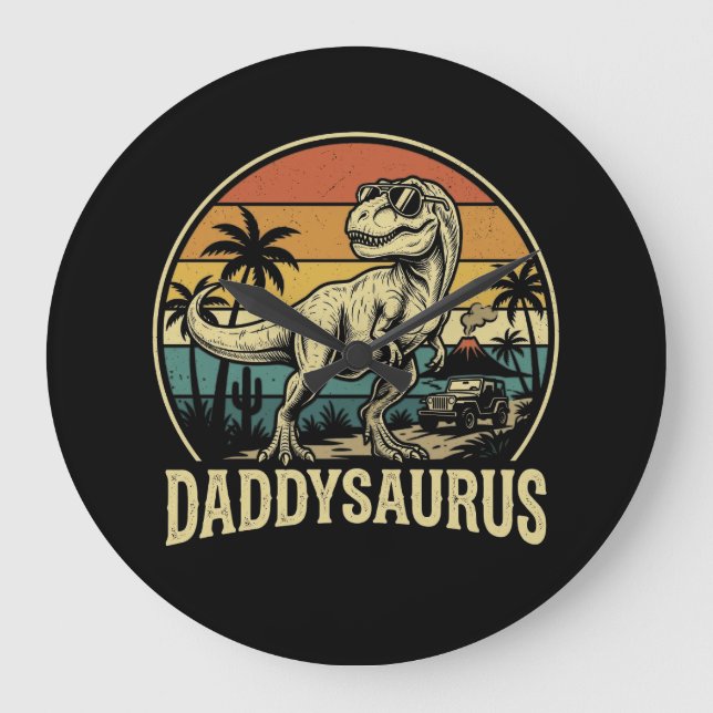 Grande Horloge Ronde Papa Trex Dinosaure Papasaurus Rétro Fête des Père (Recto)