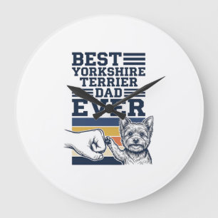 Grande Horloge Ronde Papa Yorkshire Terrier Poing Levé Vintage Vecteur 
