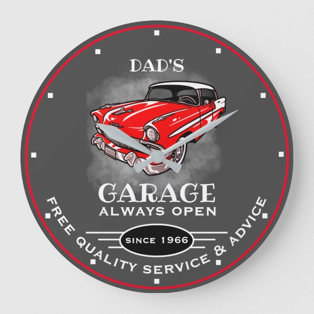 Grande Horloge Ronde Papa's Garage Any Name Always Slogan Car Grey (Recto)