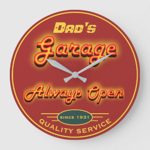 Grande Horloge Ronde Papa's Garage Neon Look Any Date Any Name -