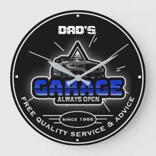 Grande Horloge Ronde Papa's Garage ou Any Name Always Open Modern Cars