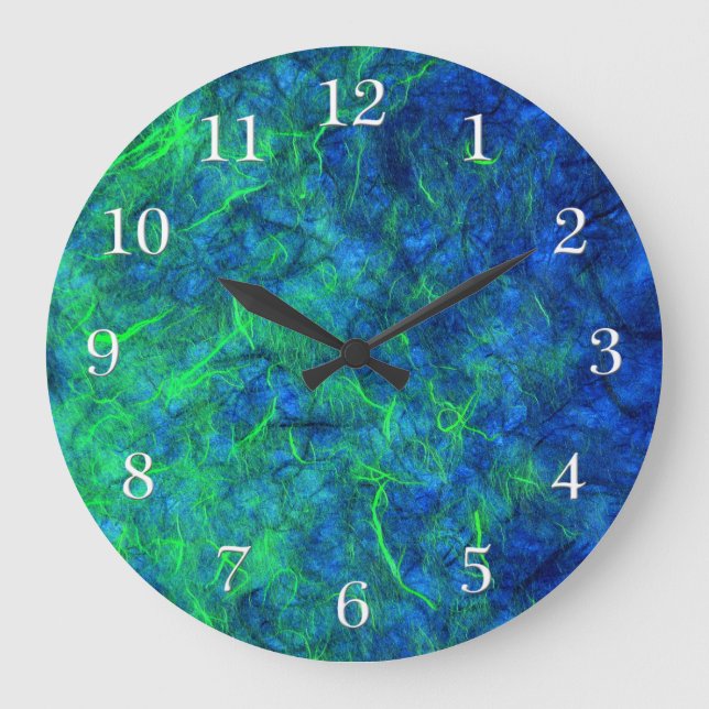 Grande Horloge Ronde Papier de riz japonais psychédélique bleu néon (Recto)