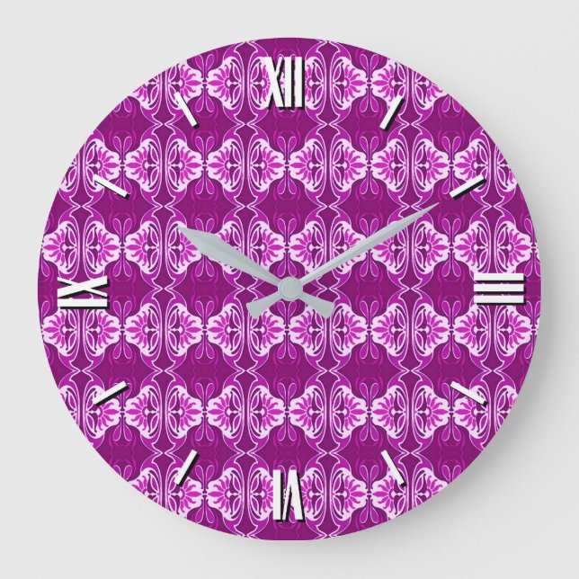 Grande Horloge Ronde Papier peint Art Déco motif - violet et blanc prof (Recto)