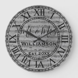 Grande Horloge Ronde Papier personnalisé de notes de musique anciennes 