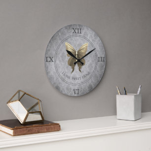 Grande Horloge Ronde Papillon à bijoux en or