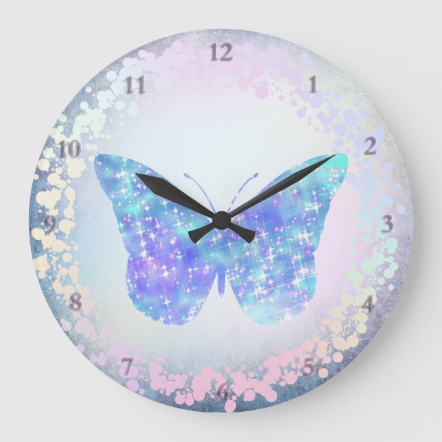 Grande Horloge Ronde papillon bleu (Recto)