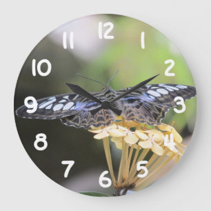 Grande Horloge Ronde Papillon bleu de tondeuse