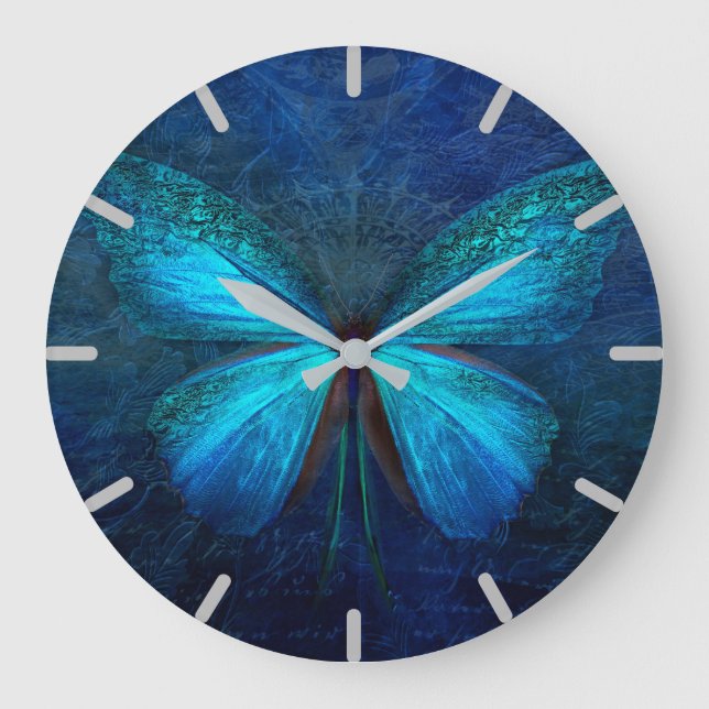 Grande Horloge Ronde Papillon bleu mystique grand (Recto)