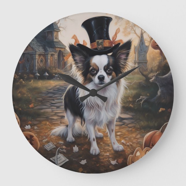 Grande Horloge Ronde Papillon Citrouille Halloween effroi (Recto)