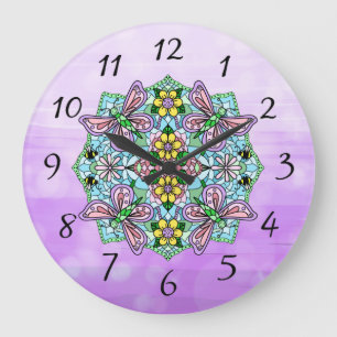 Grande Horloge Ronde Papillon Mandala main lunaire tiré