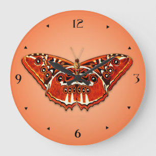 Grande Horloge Ronde Papillon orange, noir et blanc